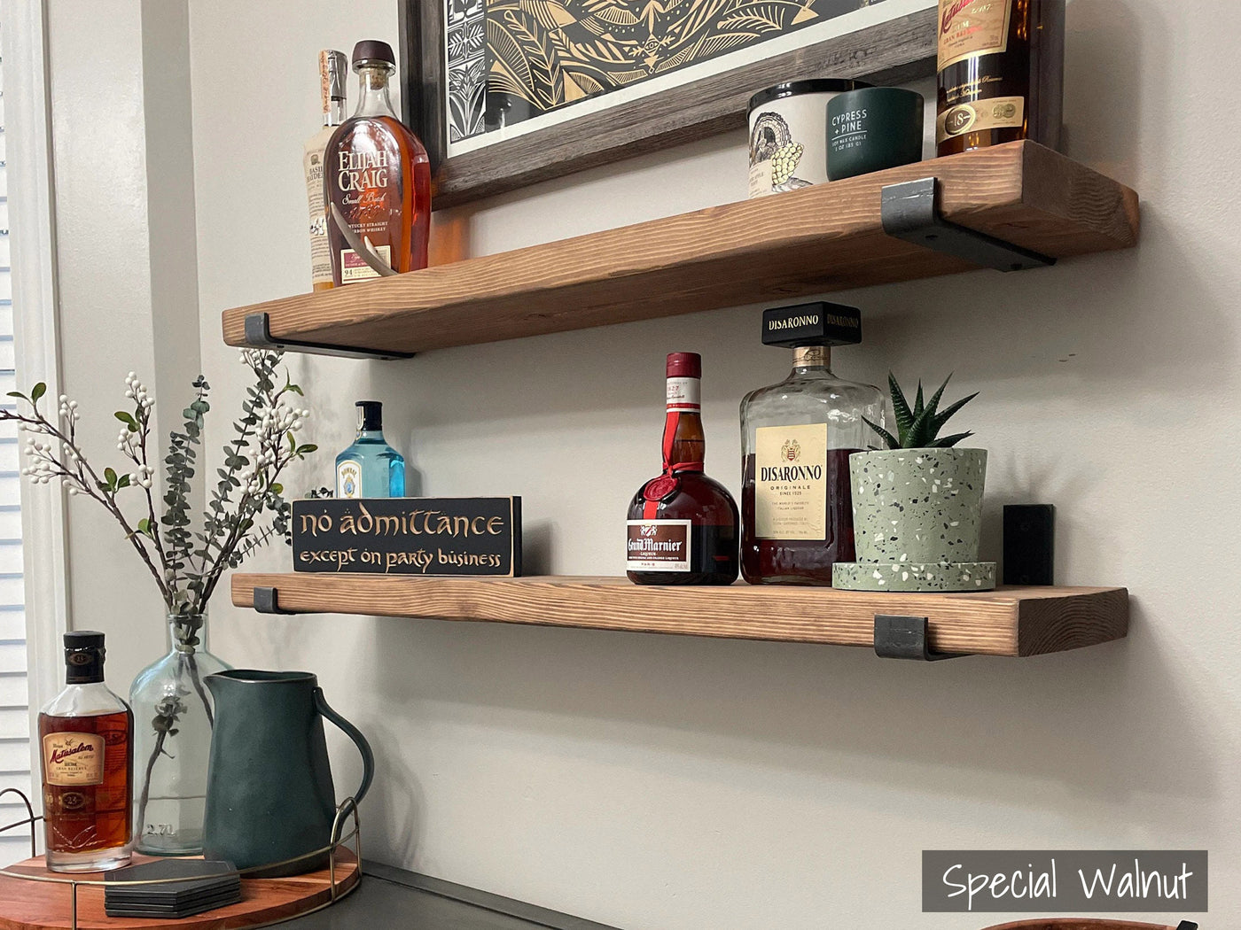 Farmhouse Floating Shelf with Salvaged Steel Hook Brackets