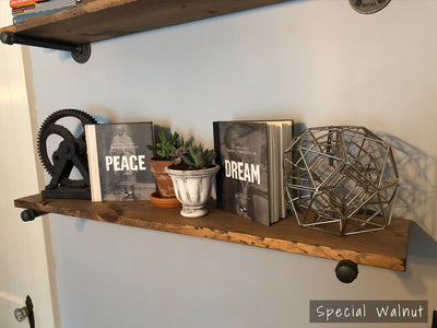 Industrial Style Floating Shelf with Steel Pipe Brackets